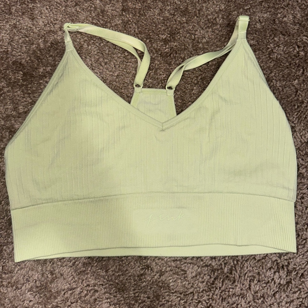 Womens VS PINK green seamless v-neck sports bra